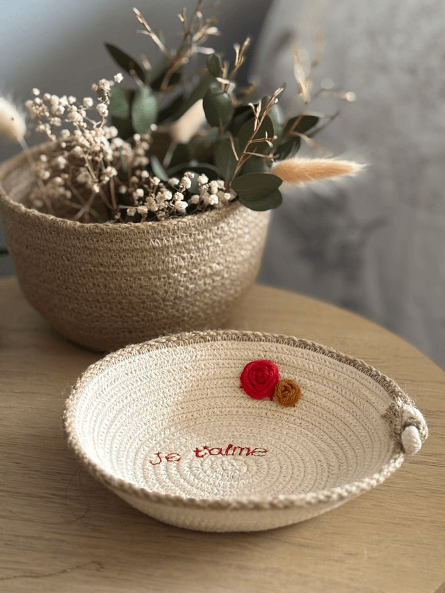 Coupelle décorative coton écru & tresse jute