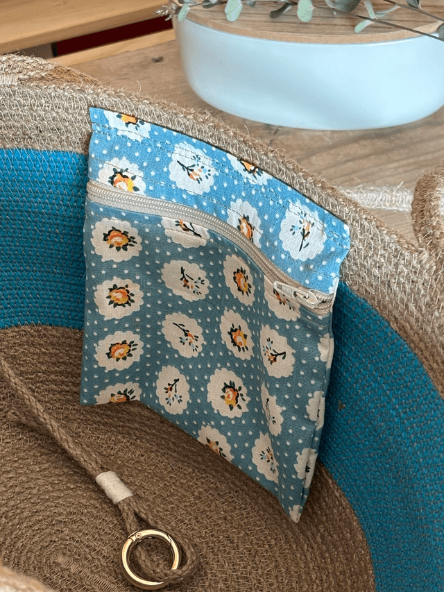 Sac cabas format moyen tresse jute & coton turquoise