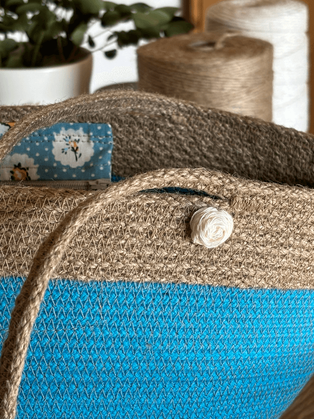 Sac cabas format moyen tresse jute & coton turquoise