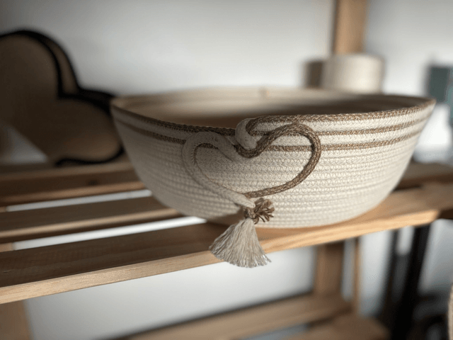 Panier décoratif coton écru & tresse jute