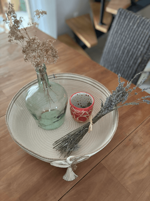 Panier décoratif coton écru & tresse jute