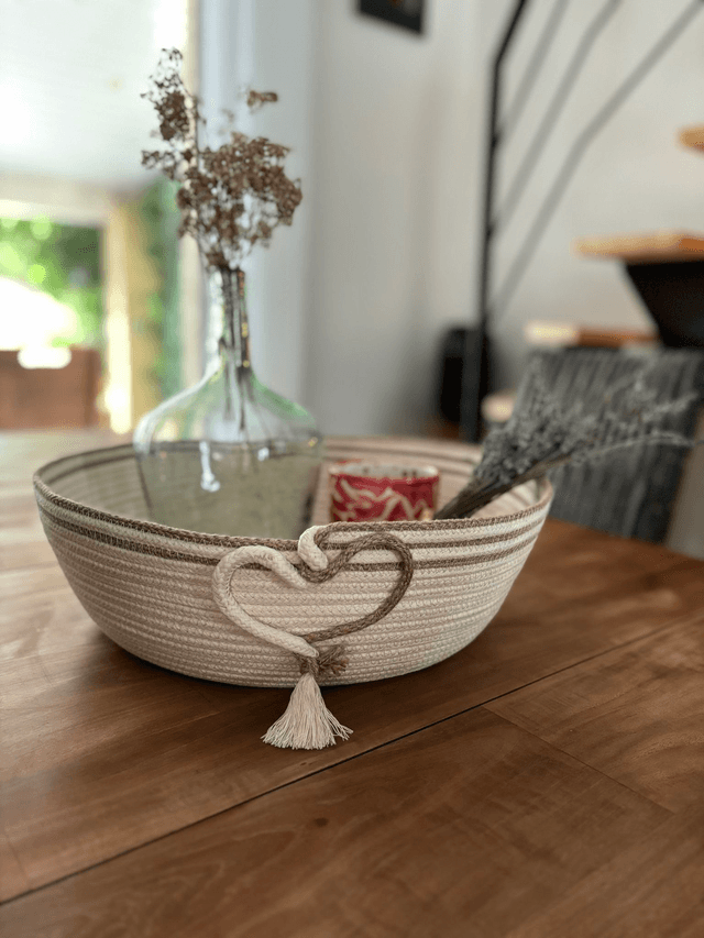 Panier décoratif coton écru & tresse jute