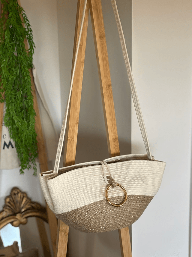 Sac à bandoulière format moyen tresse jute & coton écru