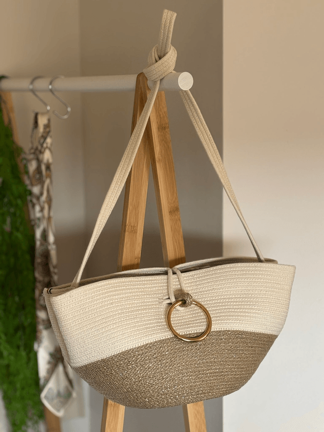 Sac à bandoulière format moyen tresse jute & coton écru