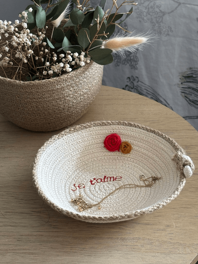 Coupelle décorative coton écru & tresse jute