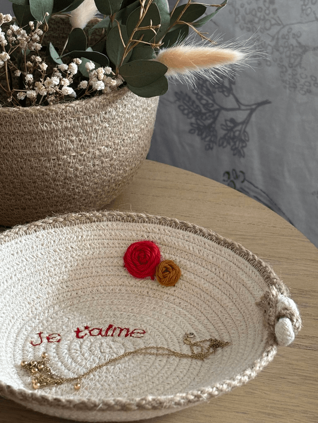 Coupelle décorative coton écru & tresse jute