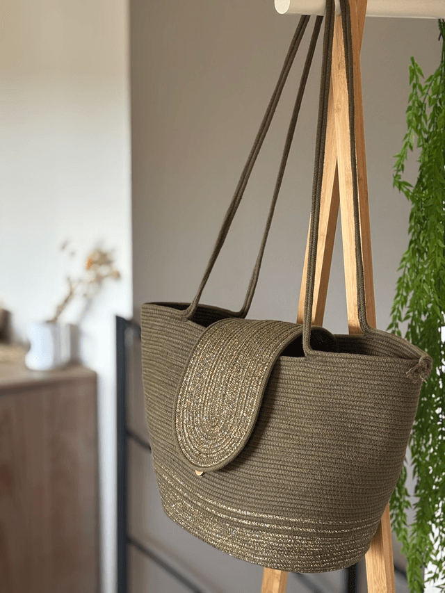 Sac cabas kaki doré grand format 