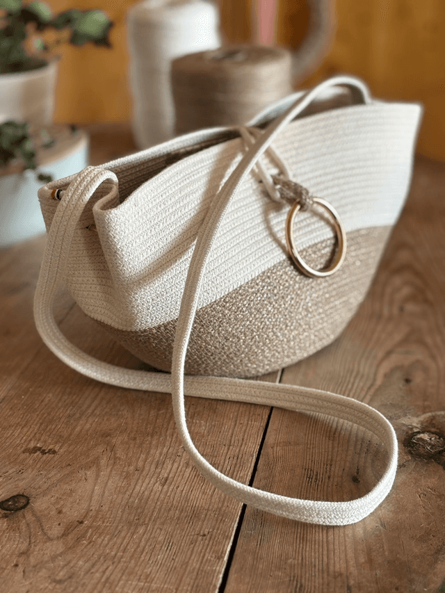 Sac à bandoulière format moyen tresse jute &amp; coton écru